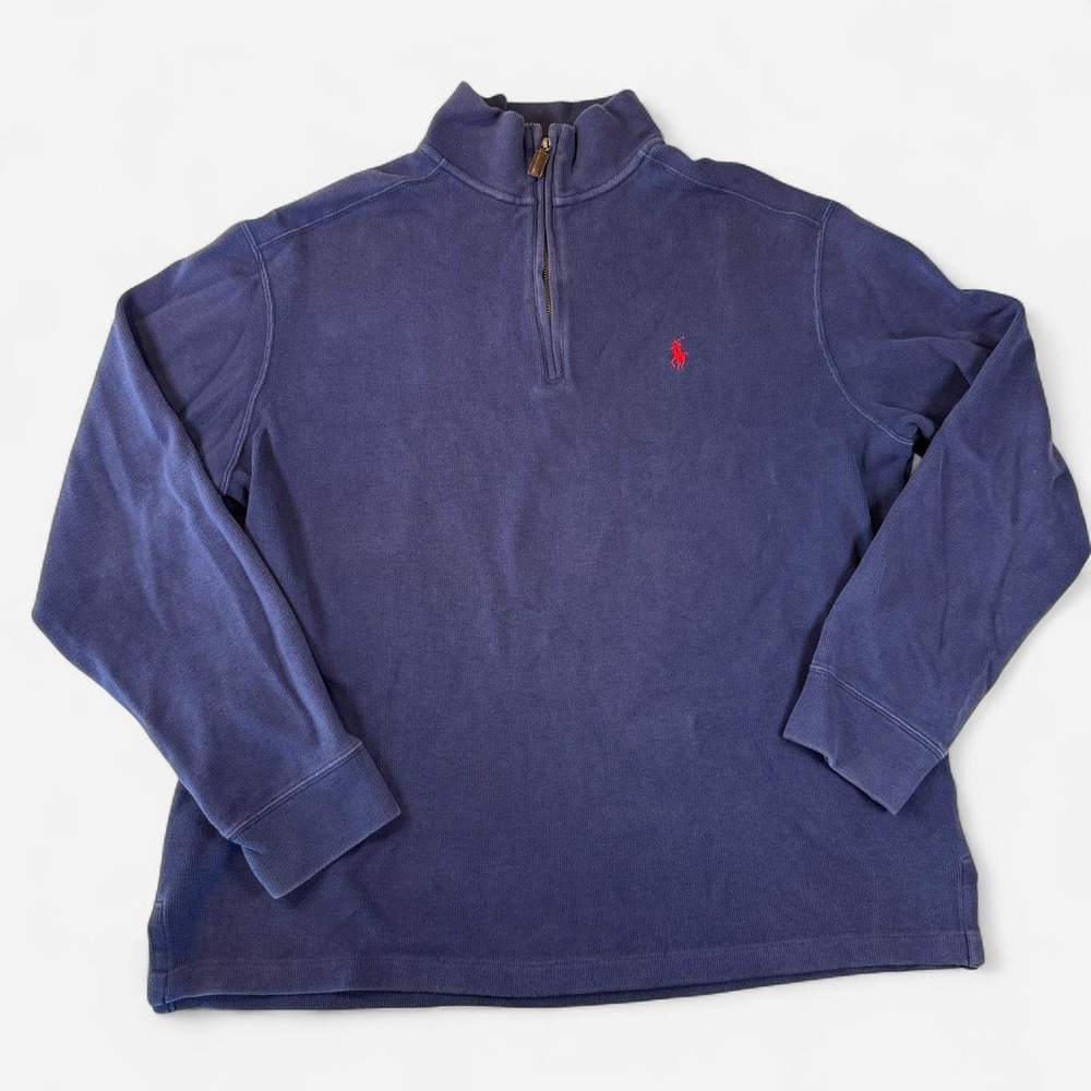 Polo Ralph Lauren Vintage Navy Blue 1/4 Zip Pullover Sweatshirt Mens Large
